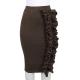 Coffee Brown Ruffle Pencil Skirt