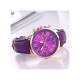 Fashion Women Faux Leather Band Roman Numerals Quartz Analog Wrist Watch-Purple