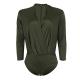 Long Sleeve Drape Bodysuit Blouse - Army Green