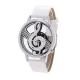 Women's Men's Musical Note Notation Hollow Faux Leather Strap Quartz Wrist Watch-White