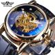 WINNER Classic Golden Mechanical Mens Watches Top Brand Luxury Stainless Steel Strap Skeleton Dial Fashion Business Wrist Watch