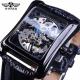 Winner 2017 Retro Casual Series Rectangle Dial Design Golden Pattern Hollow Skeleton Watch Men Watch Top Brand Luxury Mechanical