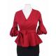 Ladies Wrap Peplum Top - Wine