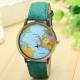 Hiamok_New Global Travel By Plane Map Women Dress Watch Denim Fabric Band GN