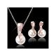 Rose Gold Crystal Faux Pearl Necklace Earrings Jewelry Set