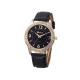 Lady Design Dial Leather Band Analog Geneva Quartz Wrist Watch-Black