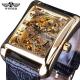 Winner 2017 Retro Casual Series Rectangle Dial Design Golden Pattern Hollow Skeleton Watch Men Watch Top Brand Luxury Mechanical