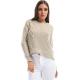 Ruched Hem High To Low Beige Plain Knit Pullover