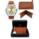 Miyoko Leather Watch  + Miyoko PU Leather Wallet Bundle -Camel