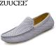 Zuucee Fashion Pria Sepatu Peas Berongga Udara Flats Sepatu Selop Pengemudi (Biru) 【Free Shipping】