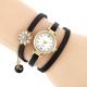 Hiamok_Women Rhinestone Braided Leather Analog Quartz Bracelet Bangle Wrist Watch BK