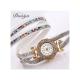 Lady Pearl Bracelet Quartz Wristwatch Crystal Diamond Clock Dress Watch-White
