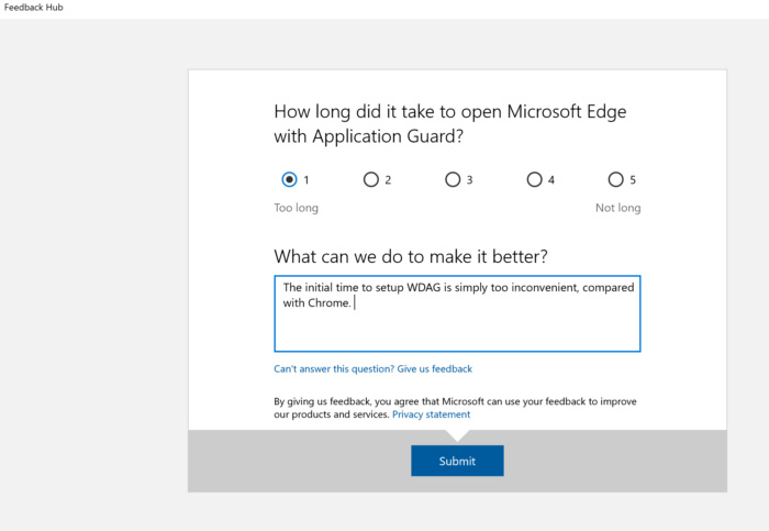 edge feedback wdag Windows 10